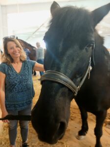 person standing next to horse